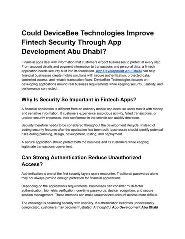 Could DeviceBee Technologies Improve Fintech Security Through App Development Abu Dhabi_