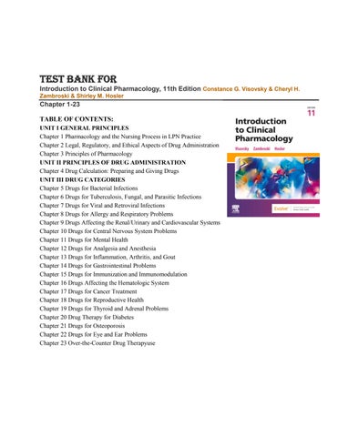 Test Bank For Introduction to Clinical Pharmacology, 11th Edition Constance G. Visovsky & Cheryl H. 