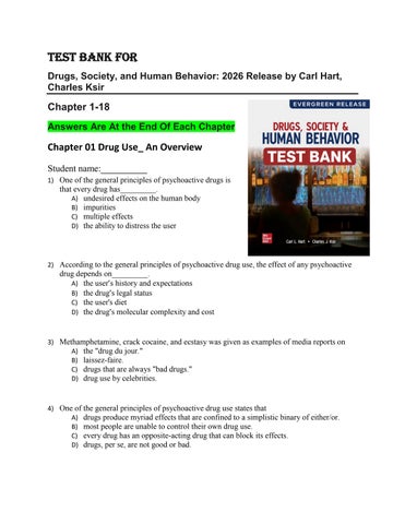 Test Bank for Drugs, Society, and Human Behavior 2026 Release by Carl Hart, Charles Ksir Chapter 1-1