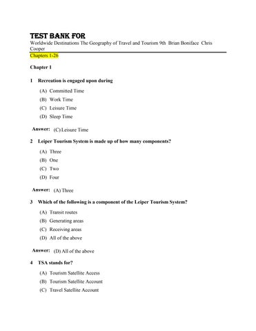 Test Bank For Worldwide Destinations The Geography of Travel and Tourism 9th  Brian Boniface  Chris 