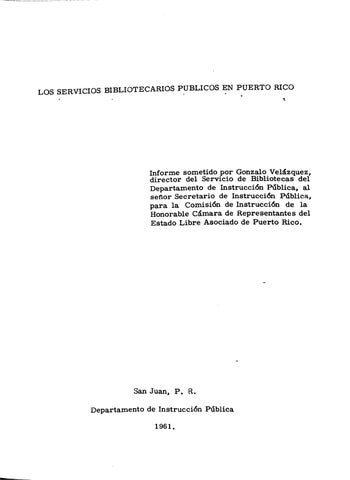 Los servicios bibliotecarios públicos en Puerto Rico (1961)