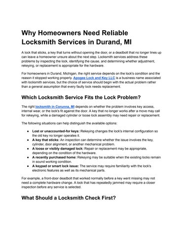 Why Homeowners Need Reliable Locksmith Services in Durand, MI
