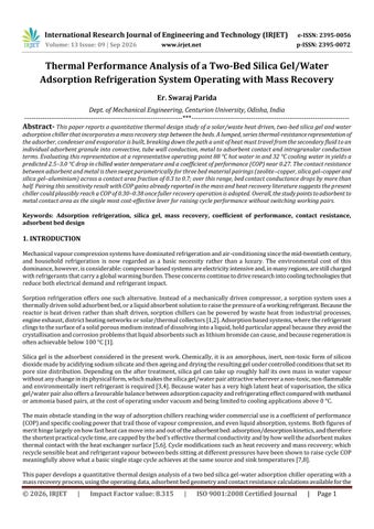 Thermal Performance Analysis of a Two-Bed Silica Gel/Water Adsorption Refrigeration System Operating