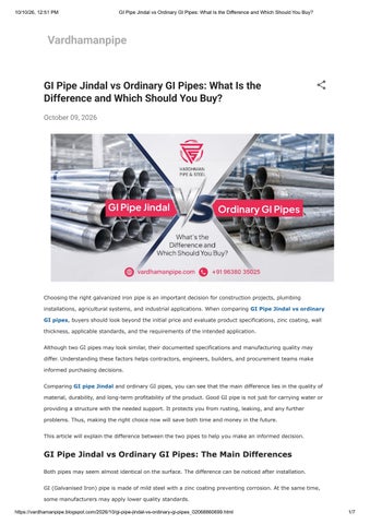 GI Pipe Jindal vs Ordinary GI Pipes_ What Is the Difference and Which Should You Buy