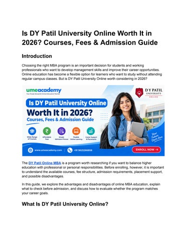 Is DY Patil University Online Worth It in 2026 Courses, Fees & Admission Guide