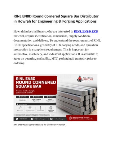 RINL EN8D Round Cornered Square Bar Distributor in Howrah for Engineering & Forging Applications