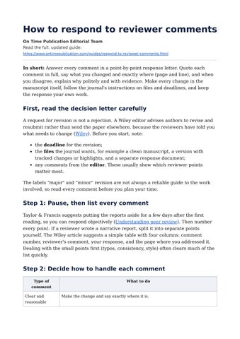 How to Respond to Reviewer Comments: Point-by-Point Response Letters