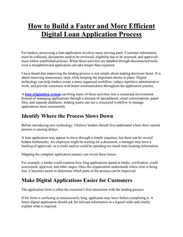 How to Build a Faster and More Efficient Digital Loan Application Process