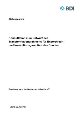 Konsultation zum Entwurf des Transformationsrahmens für Exportkredit- und Investitionsgarantien 