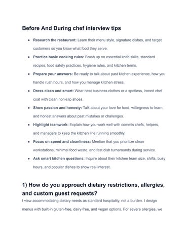 Interview Tips  & Question For chef Jobs 