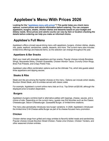 Applebee’s Menu With Prices 2026