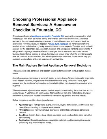 Appliance Removal in Fountain, CO | Homeowner Tips