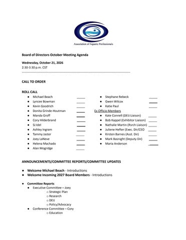 October BoD Meeting Agenda and Packet