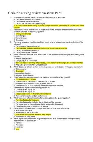 Geriatric Nursing Review Study Guide Part I and Part II