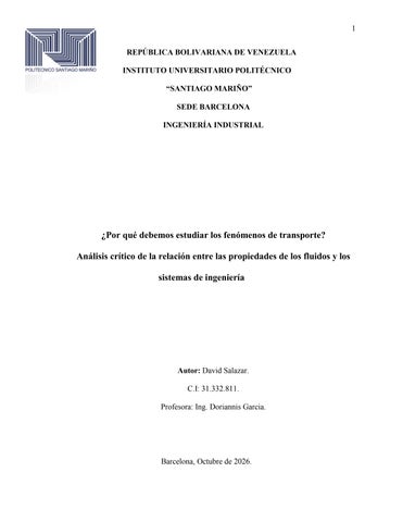 DOCUMENTO ANALITICO DAVID SALAZAR C.I 31.332.811 FENOMENOS DE TRNASPORTE