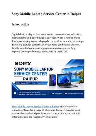 Sony Mobile Laptop Service Center in Raipur