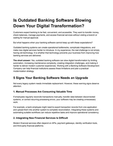 Is Outdated Banking Software Slowing Down Your Digital Transformation