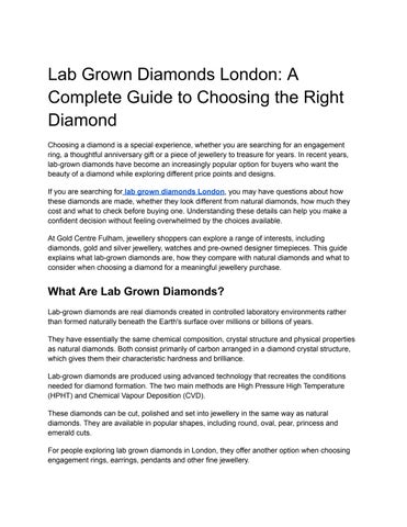 Lab Grown Diamonds London: A Complete Guide to Choosing the Right Diamond