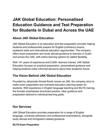 Overseas Education Consultants in Dubai | JAK Global Education – 2026