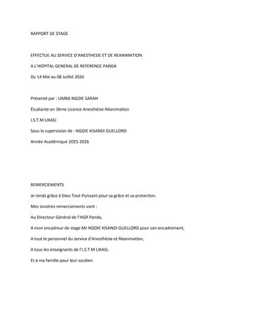 RAPPORT DE STAGE À LA GECAMINE PANDA