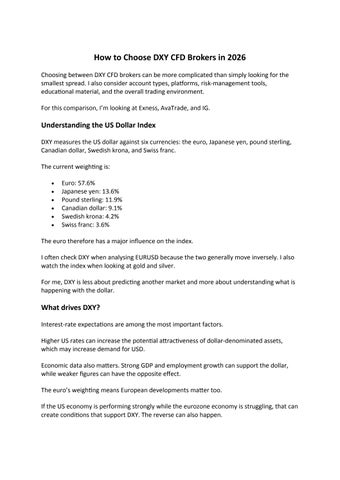 How to Choose DXY CFD Brokers in 2026