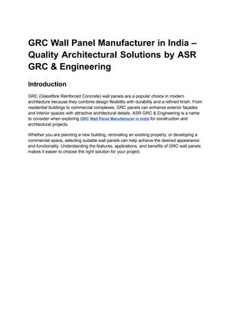 GRC Wall Panel Manufacturer in India – Quality Architectural Solutions by ASR GRC & Engineering (1)