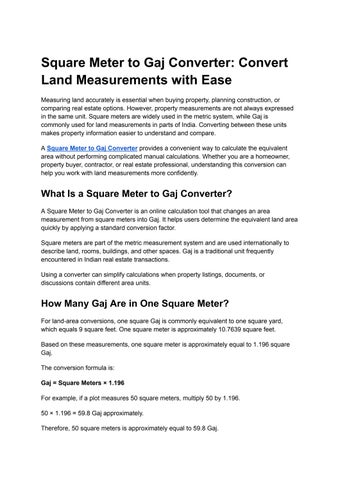 Square Meter to Gaj Converter_ Convert Land Measurements with Ease