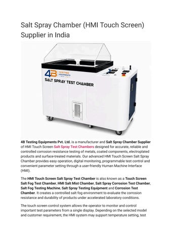 HMI Touch Screen Salt Spray Chamber Manufacturer & Supplier in India | 4B Testing Equipments