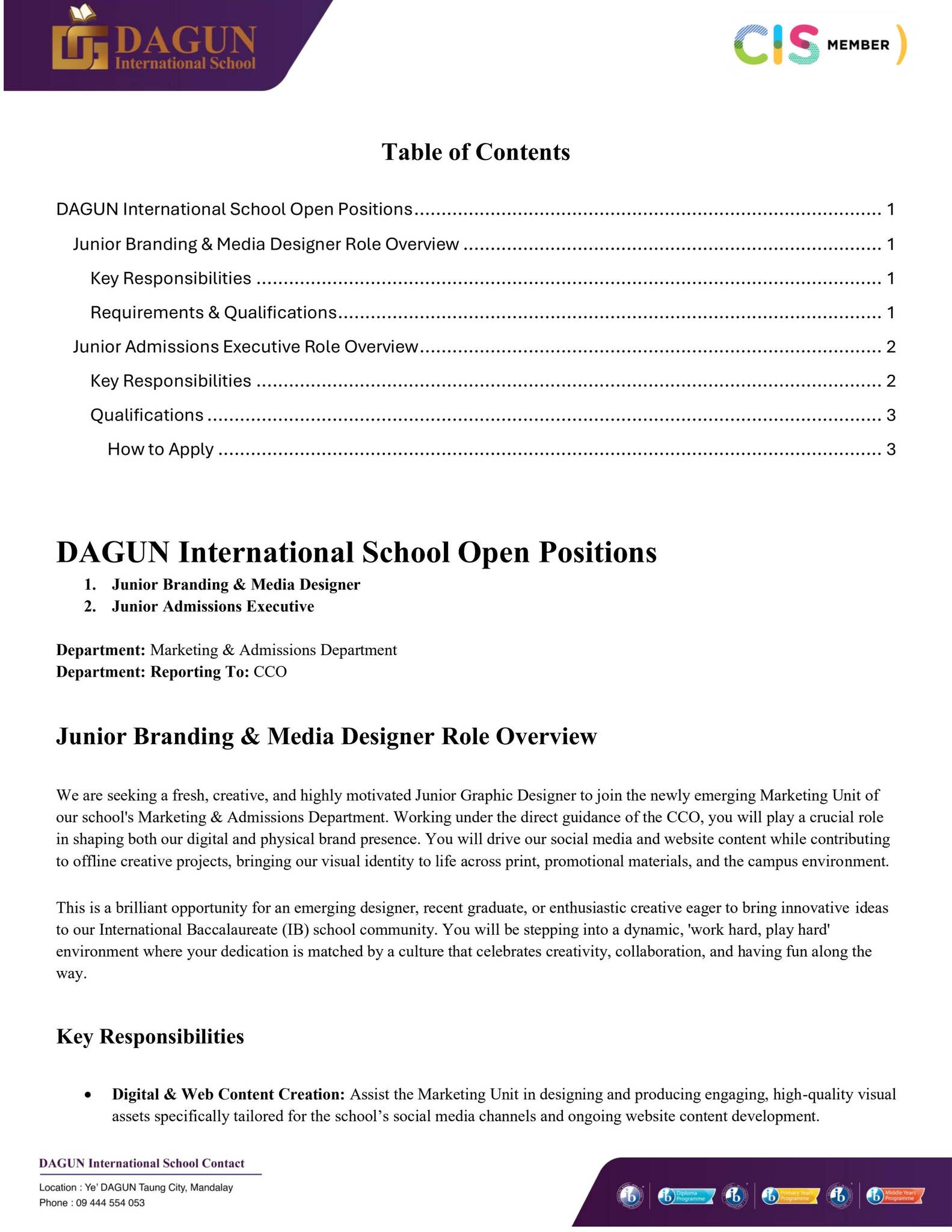 Junior Admissions Executive and Brand & Media Designer - Copy by DAGUN ...