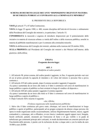 La bozza del dl sicurezza