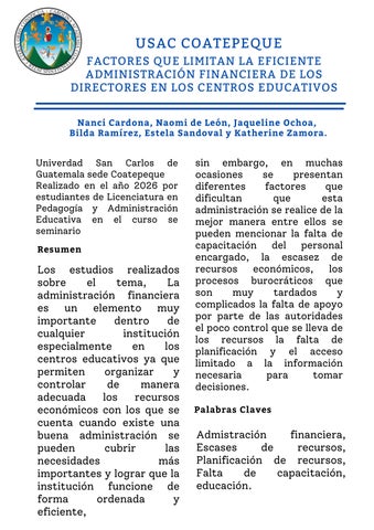 Articulo de Seminario 2026 de Licenciatura en Pedagogía y Administración Educativa-Usac Coatepeque 