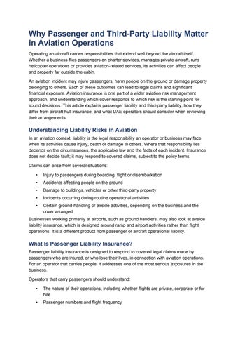 Why Passenger and Third-Party Liability Matter in Aviation Operations