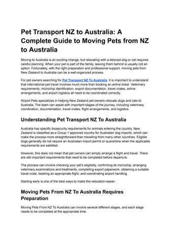 Pet Transport NZ to Australia_ A Complete Guide to Moving Pets from NZ to Australia