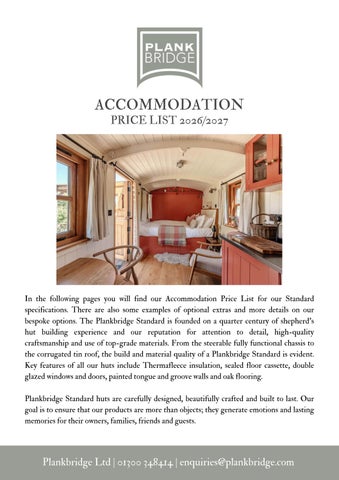 Plankbridge Accommodation Price List 2026/2027