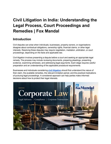Civil Litigation in India Understanding the Legal Process, Court Proceedings and Remedies  Fox Manda