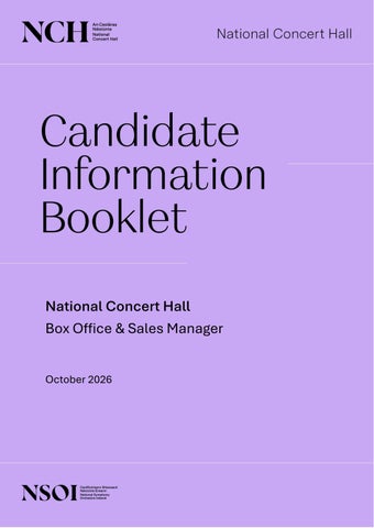 Box Office & Sales Manager Candidate Booklet