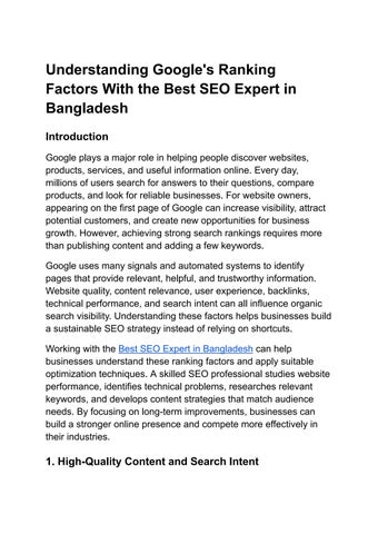 Understanding Google's Ranking Factors With the Best SEO Expert in Bangladesh