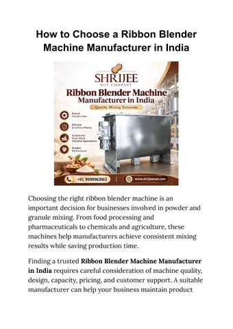 How to Choose a Ribbon Blender Machine Manufacturer in India