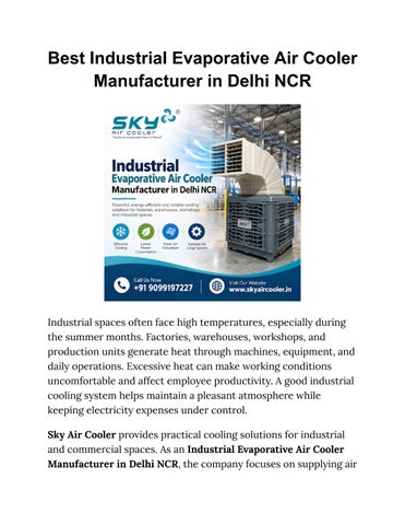 Best Industrial Evaporative Air Cooler Manufacturer in Delhi NCR