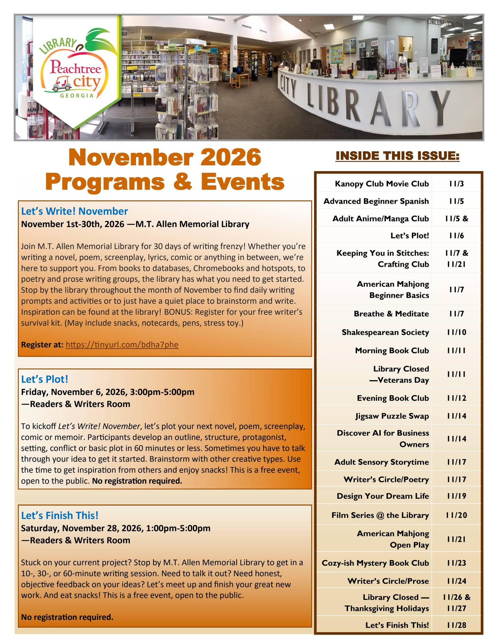 Social Work Program Media November Adult Program Guide 2026 by PeachtreeCityGA - Issuu