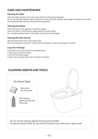 INTEGRATED 智能 TOILET – USER × INSTALLATION MANUAL 第 13 页