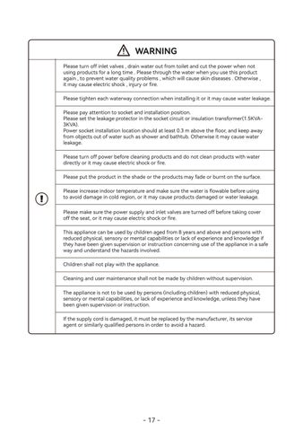 INTEGRATED 智能 TOILET – USER × INSTALLATION MANUAL 第 18 页