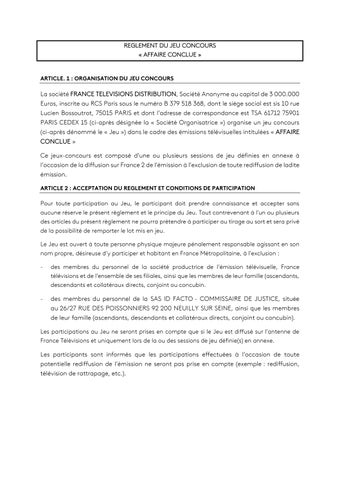 Règlement de jeu Affaire Conclue - 02 novembre 2026 au 28 novembre 2026