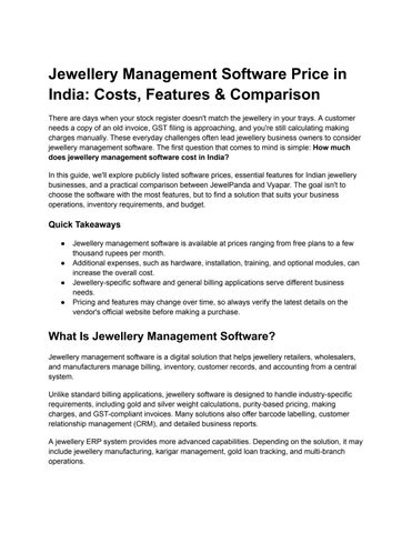 Jewellery Management Software Price in India Costs & Features