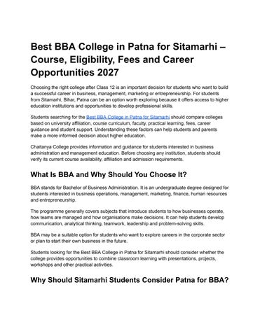 Best BBA College in Patna for Sitamarhi – Course, Eligibility, Fees and Career Opportunities 2027